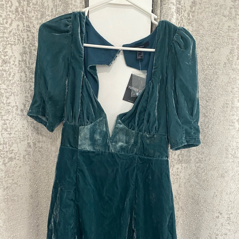 Teal velvet mini dress